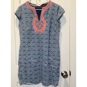 Vineyard Vines Dress Womens 2 XS Blue Embroidery Linen Sleeveless Lightweight